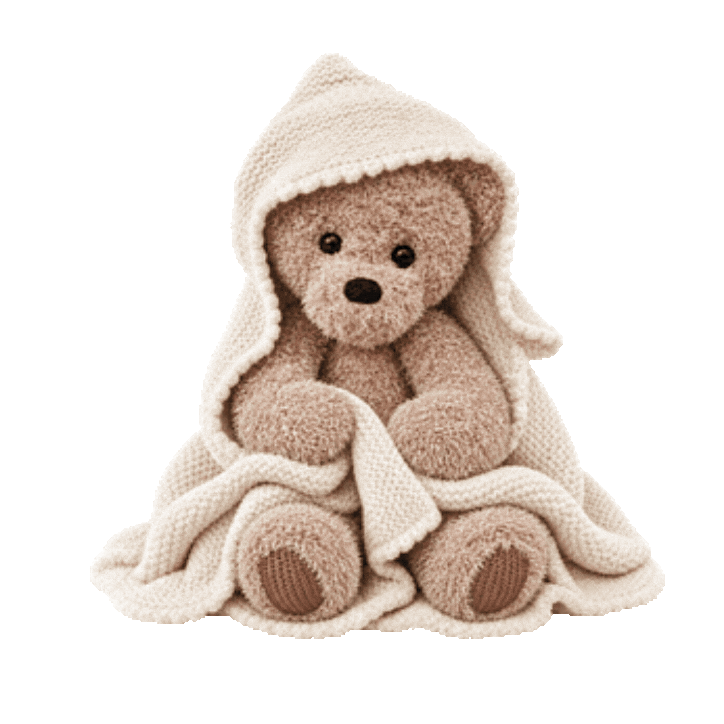 Een pluizige beige teddybeer wiebelt heen en weer